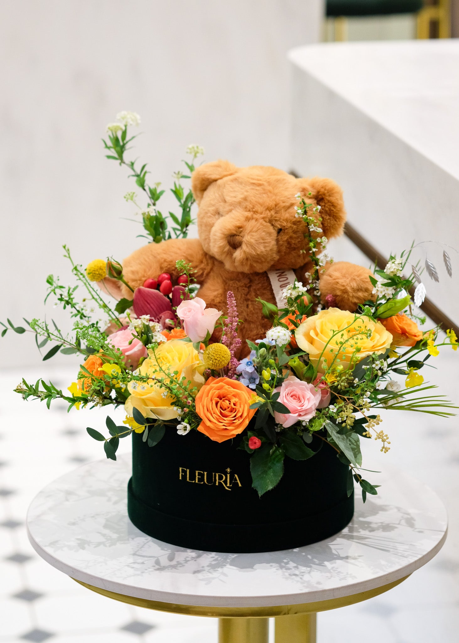 Fresh Flower Box & Bear Plush Toy