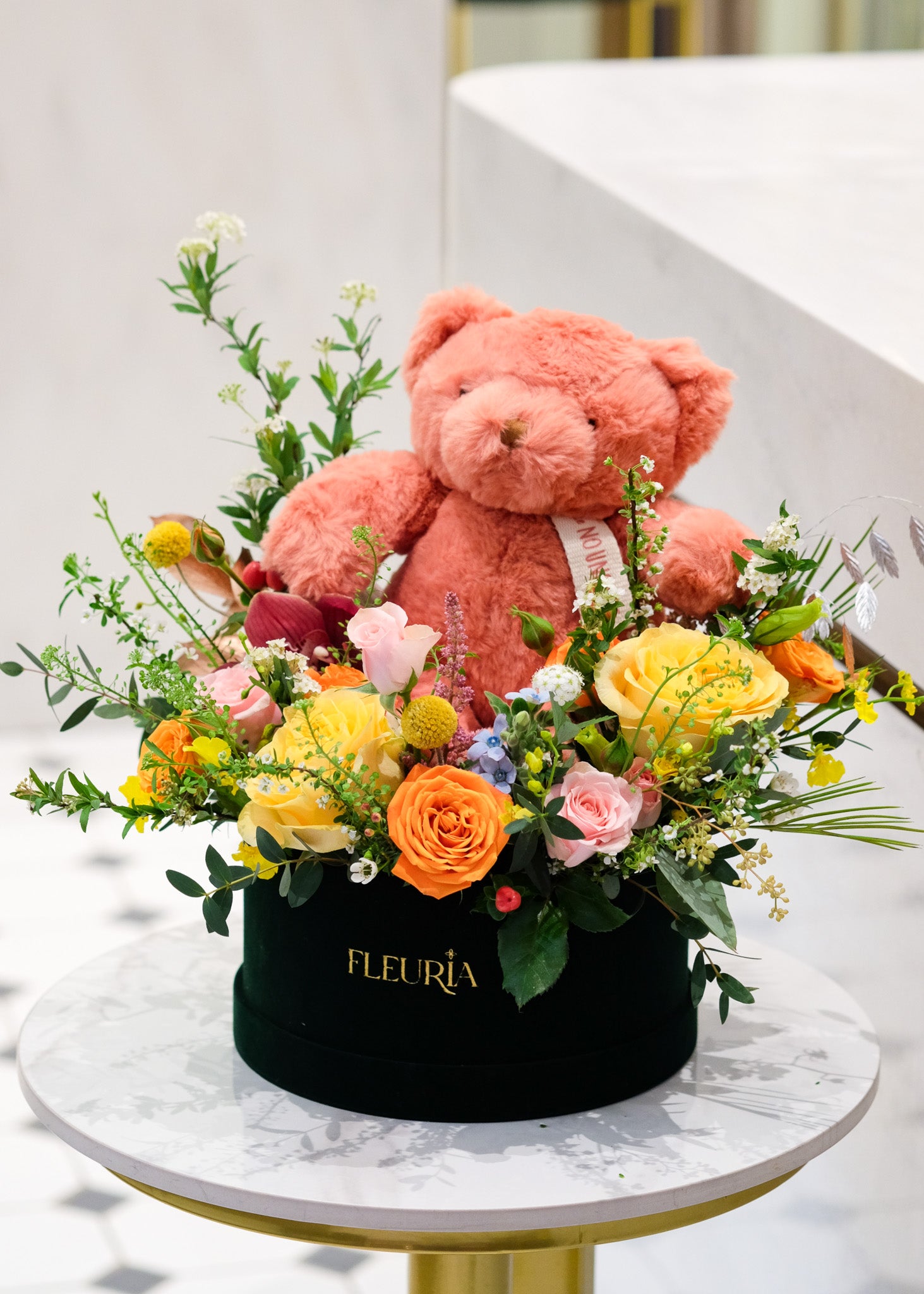 Fresh Flower Box & Bear Plush Toy