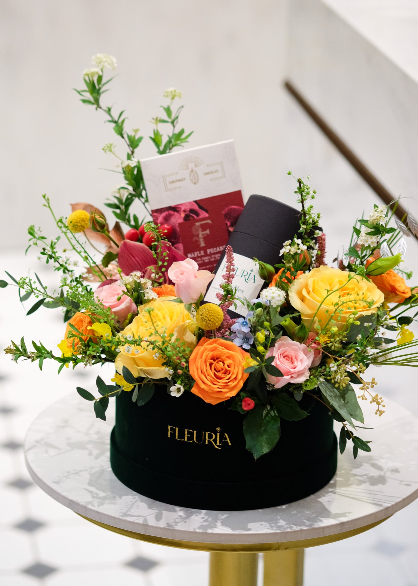 Fresh Flower Box with Chocolate & Candle